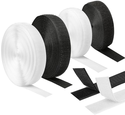 4 st kardborreband för sömnad, 16 mm x 5 m, svart, vit, 20 m, för kläder, gör-det-själv | Kardborreband för sömnad, med krokband och fluffband, för skor och hattar, handskar, läderväskor, hantverk