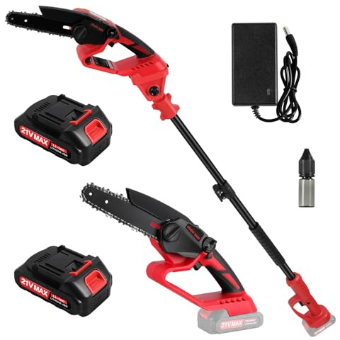 2-in-1 Cordless Pole Saw & Mini Chainsaw, 21V Brushless Motor, 12.47FT Max Reach, 2 x 1500mAh Batteries, Electric Chainsaw for Wood Cutting Trimming Branch