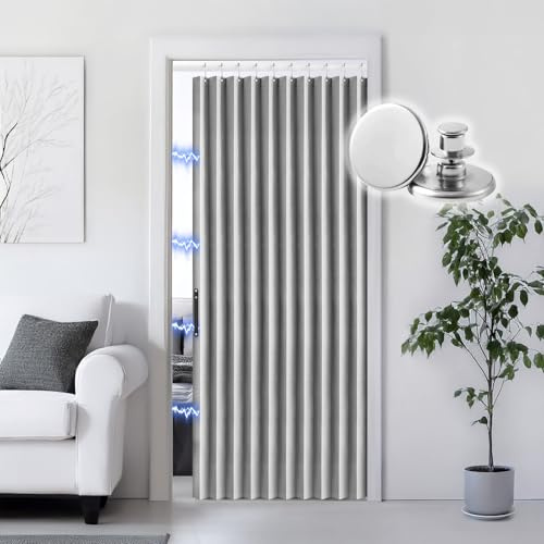 RINHARTEX Blackout Folding Door Curtain Magnetic Sliding Door for Closet Pleated Concertina Doorway Curtain Accordion Door Interior Room Divider Bedroom Living Room(42x78,Grey)