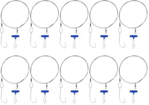 eMagTech Lot de 10 Câbles de Pêche 5/0 de 90 Cm avec Hameçon de 45 Kg (100 LB) pour La Pêche en Bateau Et du Bord.