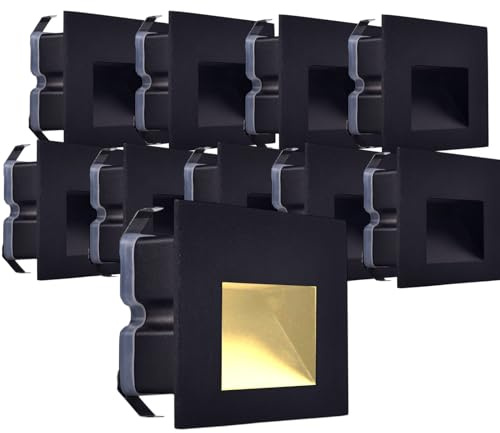 Kit 10 Faretti segnapasso da esterno lampada da muro luce cct bianco caldo bianco naturale freddo IP65 LED 5w 300 Lumen ad incasso per scatola cassetta 503 scale giardino viale gradini (Nero)