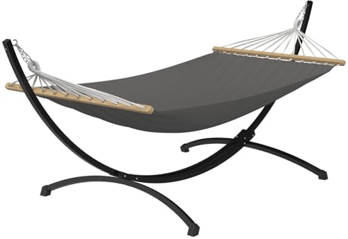IDMarket - Hamac XL avec Support métal Noir et Toile Gris Anthracite