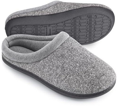 HomeTop Women's Knit Memory Foam Slippers Warm Soft House Shoes with Anti-slip Sole (X-Large / 11-12 B(M) US, Light Gray)