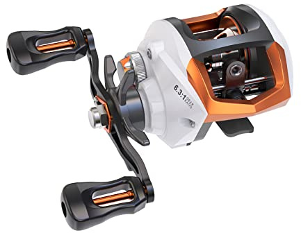 Lixada Baitcasting Mulinello da pesca 12 + 1 cuscinetti a sfera ad alta velocità, bobina da pesca con sistema frenante magnetico, SQJ7762969697807YL, bianco, Rechts Hand