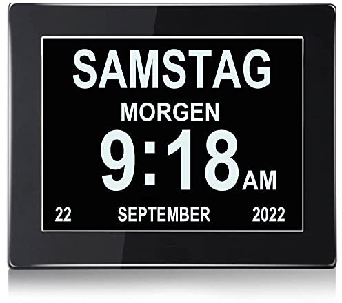 Ykall Digitaler Wecker – 8-Zoll Seniorenuhr mit Kalender, Tagesanzeige & Erinnerungsfunktion, Demenzuhr für Senioren, Kinder, Sehbehinderte & Alzheimer-Patienten (Schwarz)
