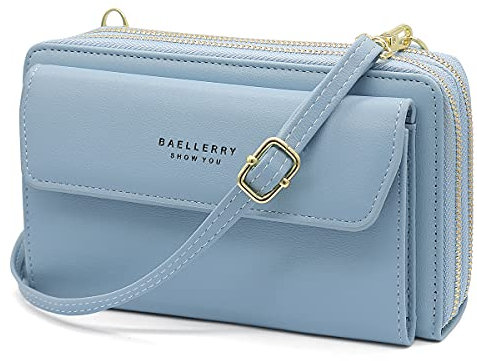YERUUE Handytasche Zum Umhängen Damen,PU Leder Crossbody Kleine Handytasche 2 Reißverschluss Geldbörse mit Handyfach Kleine Umhängetasche mit 12 Kartenfächer Abnehmbarer Verstellbar Schultergurt(Blau)