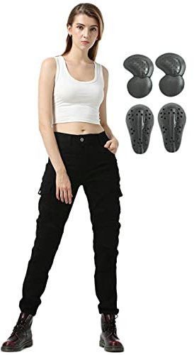 Motorcykelbyxor för kvinnor, skyddande jeans för motorcykel stretch armoured ridning motocross racingbyxor med avtagbar rustning och flera fickor (svart, XXS)