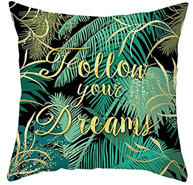Beydodo Cojines Exterior,Follow Your Dreams Hojas de Palma,Fundas de Cojines para Sofa 40 Fundas de Cojin Verde Oro