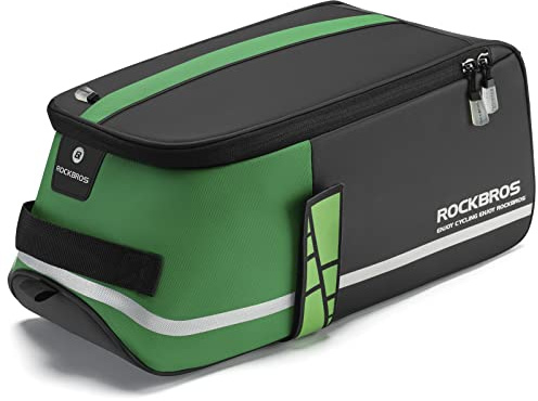 ROCKBROS Bike Rear Rack Bag Bike Trunk Bag Reflective Bicycle Rear Seat Saddle Bag Cycling Luggage Panniers with Shoulder Straps, Green Rain Cover