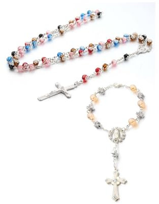 2 Stück Kreuz Anhänger rosenkranz Halskette, Legierung rosenkranz Halskette, Rosenkranz Armband, passend für Ostern, Thanksgiving, Weihnachten