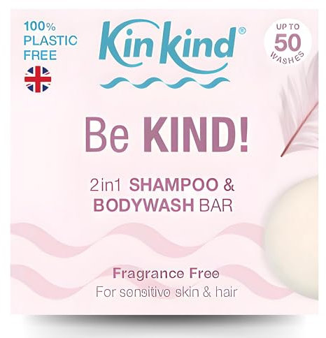 KinKind Shampoo Bar - Be KIND! Shampoo solido e sapone per il corpo | Senza profumo per cuoio capelluto sensibile | Senza profumo, linalolo e limonene | 50 g (confezione da 1) Senza profumo