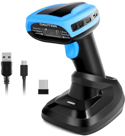 JRHC Barcode Scanner Wireless, Rechargeable 1D Laser Bar Code Scanners, Handheld Barcode Scanner Versatile 2 in 1 2.4Ghz Wireless and USB 2.0 Wired