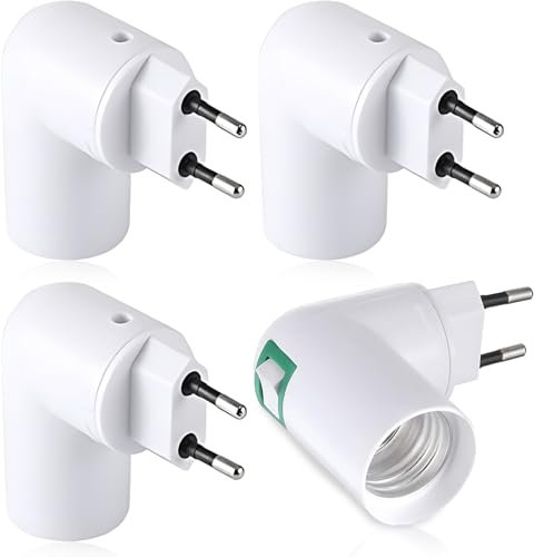 WUIOWPPIC E27 Lampenfassung mit Stecker Eu-Stecker 180° Drehung Adapter Steckdose (Weiß 4pcs)