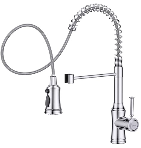 HURRAN Grifo Cocina Cromo, Grifo de Cocina con 3 Modos de Rociado, Grifos Cocina Extraible de Arco Alto con Giro de 360° Para Fregaderos de Cocina, Acero Inoxidable