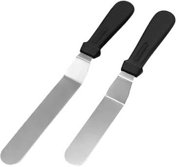 Dinghaole Spatule à pâtisserie, 2 pièces en acier inoxydable Spatule à palette pour glaçage, crêpes, gâteaux - Outils essentiels pour la décoration de pâtisserie (Noir)