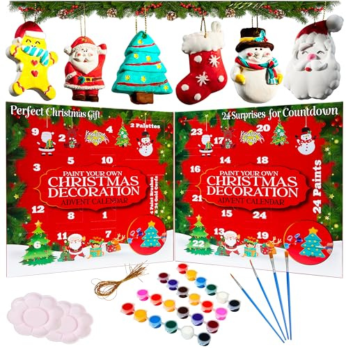 KreativeKraft Advent Calendar 2025 DIY Christmas Decorations 24 Days of Paint Your Own Hanging Ornaments Tree Xmas Gifts Craft Kit for Artists