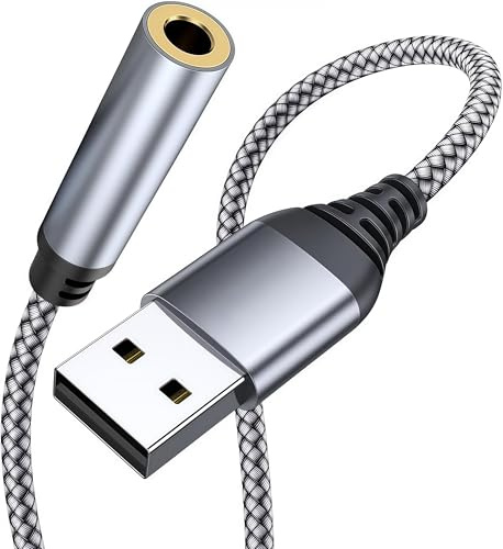 Adaptador de audio USB a conector de 3,5 mm, cable auxiliar USB a audio de 39 pulgadas, tarjeta de sonido estéreo externa, USB a auriculares TRRS hembra de 3,5 mm para