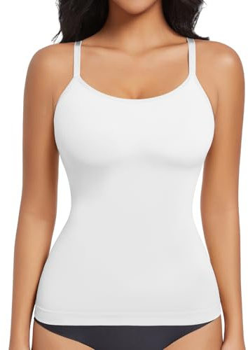ONEW Compression Tanks For Women Seamless Tummy Control Shapewear Camisoles Slimming Body Shaper,White,Medium