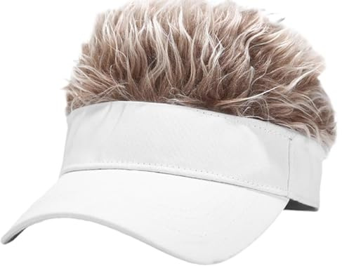 LXOrdora Mens Visor Hat Spiked Wig Novelty Golf Cap White Coffee