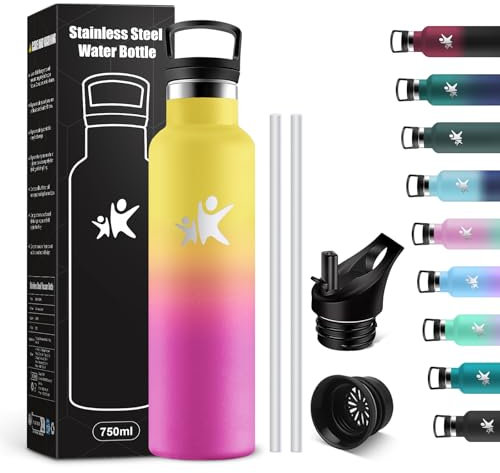 KollyKolla Gourde Isotherme 750ml, Bouteille Isotherme avec en Paille, Bouteille d'eau en Acier Inoxydable, sans BPA, Anti Fuite et Réutilisable, Gourde Inox pour Camping, Voyage, Bureau, Travail