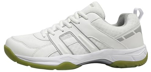 Vrupons Unisex Court Shoes for Tennis Badminton, Arch Support and Breathable Mesh for All-Court Performance White Grey