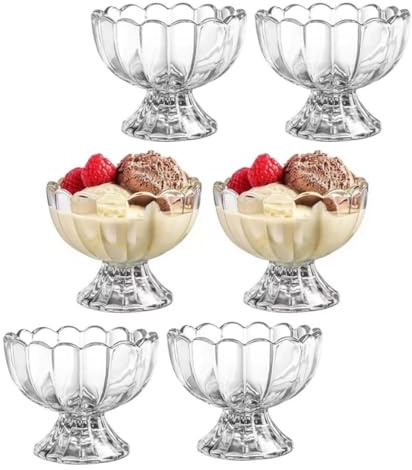 Set di 6 ciotole da dessert in vetro trasparente a forma di tulipano, da 150 ml, perfette per dessert, gelati, frutta, insalata, snack, cocktail, condimenti, crostini e feste di compleanno