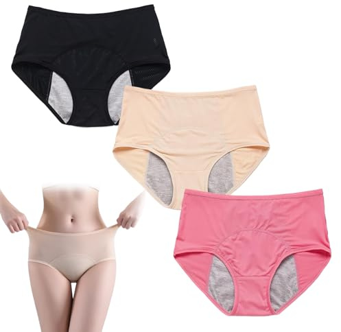 Lote de 3 Bragas para Incontinencia Femenina de Alta Absorción Ropa Interior para la Menstruación con Protección Día y Noche Calzones Menstruales Protectores