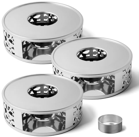 JUKFITA Tea Warmer Petals Silhouette, 3 Pack Stainless Steel Teapot Warmer with Tealight Holder
