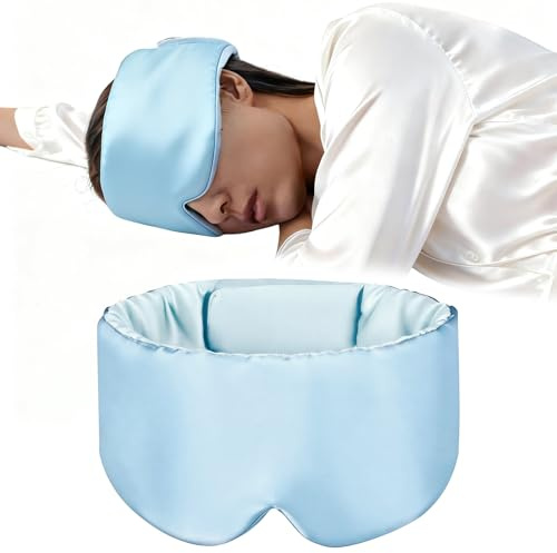 SHIHERESH mascherina per dormire Comoda mascherina per occhi oscurante maschera occhi per gli delicata sulla pelle Accessori da viaggio Due lati due sentimenti (Versione base azzurra)