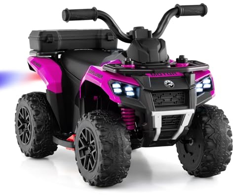 GYMAX Kids Electric Quad Bike, 6V Battery Powered Toy Car with Horn, Music, Spray Function, Lights and Storage Basket, Children Ride on ATV for 18+ Months Old (Pink)