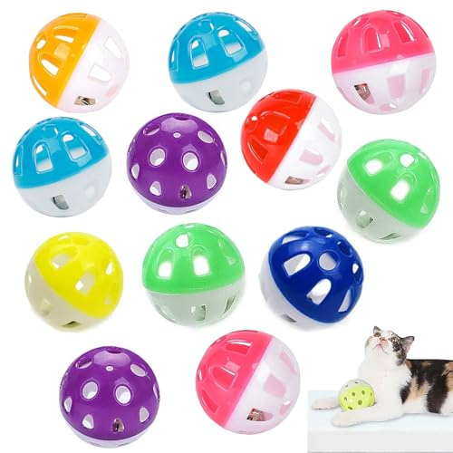 CUWERFO 12 PCS Cat Toy Balls with Bell, Cat Balls for Indoor Cats, Cat Balls Toy, for Indoor Training (Random Color)