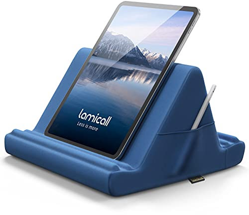 Lamicall Tablet Halter Kissen, Tablet Ständer - Kissenhalter Halterung Bett Sofa für New 2022 iPad Pro 9.7, 10.5, 12.9, iPad Air Mini 3 4, für Switch, Samsung Tab, iPhone, Bücher - Blau