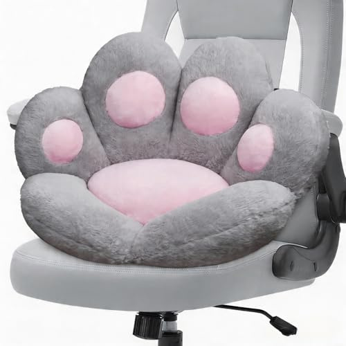 DOBUONO Cat Paw Cushion Kawaii Office Desk Chair Cushion Comfy Plush Cat Paw Shape Gaming Chair Cushion Bear Cute Seat Cushion for Girl, Kawaii Room Bedroom Decorate 28x 24 (Gray)