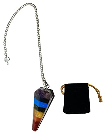 Natursten pendel sju chakra, kristallpendel, vintage sexkantig kristallpendel för radiestesi, pendel chakra spådom meditation (sju chakra)