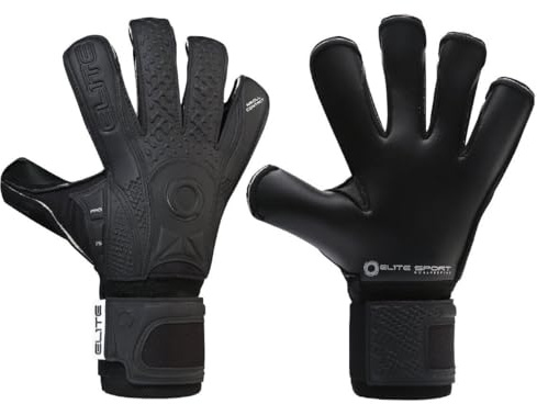 Elite Sport Black Goalkeeper Gloves, Removable Finger Spines, Pro-Level Goalkeeper Gloves for Superior Grip and Control (Black Solo, 4mm Control MB Latex)