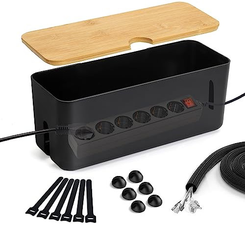 Lannvan Boîte Cache câble – Kit Boîtes Rangement Câbles - Cache multiprise - Boite Rangement pour Cables chargeurs et multiprises - 34 x 14 x 12 cm - Noir