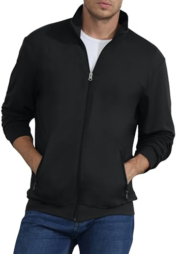 CTU Sudadera para hombre, con cremallera completa, elástica, ligera, de manga larga