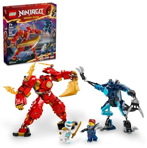 LEGO NINJAGO Kai’s Elemental Fire Mech Action Figure, Mini Ninja Toy for Kids with Customizable Red Ninja Figure Plus Kai and Zane Minifigures, Adventure Set for Boys and Girls Ages 7 and Up, 71808