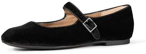 Amazon Essentials Women's Mary Jane Ballet Pumps, Black Velvet, 3 UK