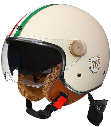 BDBRHFG Casque Ouvert Demi-Casque De Moto Approuvé Dot/ECE Casque De Moto avec Pare-Soleil Style Rétro Vintage Casque De Moto Vespa Jet pour Enfants, Jeunes, Hommes Et Femmes 9,L 58-59cmn