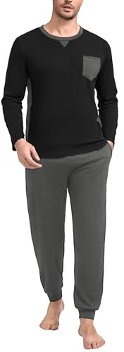 Marvmys Pigiama Uomo Invernale Cotone Lungo Due Pezzi con Bottoni Maniche Lunghe Pantaloni Lunghi Pigiama con Tasche Confortevoli Casual