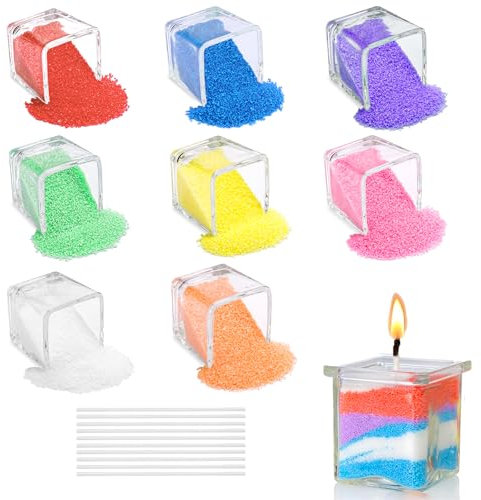 Scentoria Paraffinwachs für Kerzenherstellung - 8 Farben, 10 Dochte, Wachsgranulat für Sand und Bewässerung - DIY-Kerzen-Kit (240g)