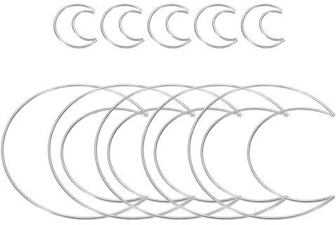 PATIKIL Conjunto de Anillos Atrapasueños, 5 Set 2 Tamaños Forma de Luna de Metal Aro de Macramé Anillo Floral para Decoración de Bricolaje en Casa, Boda, Colgante de Pared, Plata Ligera