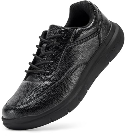 FitVille Mens Extra Wide Fit Leather Oxford Shoes Casual Non-Slip Lace up Business Dress Shoes, Black, 13 UK X-Wide