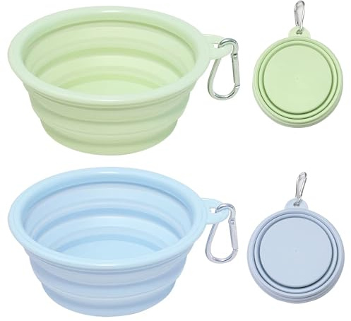 2 Pièces Gamelles Pliables en Silicone pour Chien/Chat avec Mousqueton, Gamelle Pliable pour Chien, Bol de Voyage, TPE+ABS Portable Pliables 650ml Léger 80g pour Randonnée Camping Promenade(16x16x6cm)