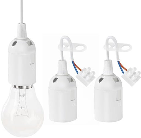 Kjzeex 3 Stück E27 Lampenfassung, Baufassung Mit Kabel, Baufassung E27 Weiß Mit Schnellverbinder