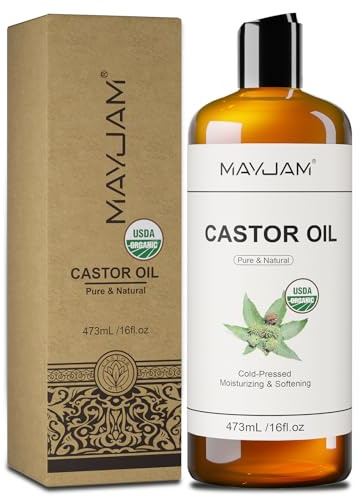 MAYJAM Rizinusöl Bio Kaltgepresst 473ML, Organic Castor Oil 100% Reines Natürliches, Haaröl für Haarwachstum, Rizinus Öl für Wimpern, Augenbrauen, Trägeröl für die Hautpflege