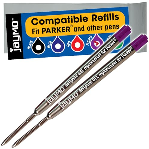 Jaymo - Ricambio per penna a sfera Parker 30525PP/30526PP, 98 mm di lunghezza, confezione da 2, colore: Viola