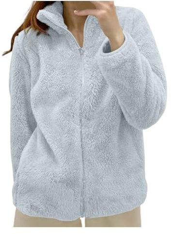 Generisch Veste polaire pour femme - Veste teddy - Pull en polaire - Veste d'automne et d'hiver - Veste polaire unie pour femme avec col et fermeture éclair - Vêtement d'extérieur confortable, bleu, S
