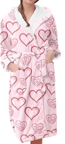 Vintermorgonrockar för kvinnor badrock fleece plysch varma långa morgonrockar varma badrock morgonrock handduk badrock pyjamas med fickor termisk vinter husrock, Rosa guld, L